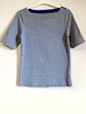 Segments Blue & White Pinstriped Half Sleeve Cotton Tee Small Preppy